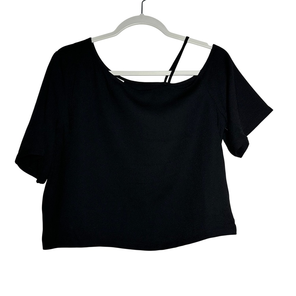 MELROSE MARKET Black Asymmetrical Strap Crop Top Women's‎ Size M